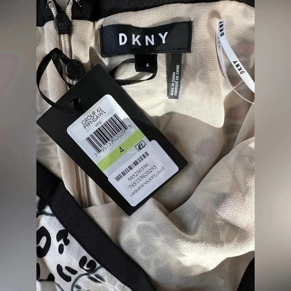 DKNY Skirt Midi Black Tan Chiffon Butterfly Floral Ruched Flowy Resort Y2K - Picture 7 of 8